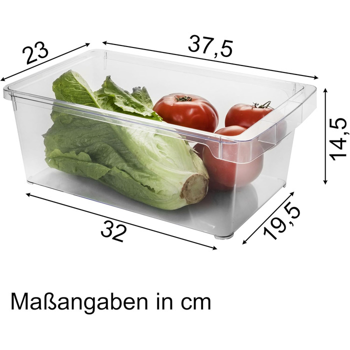 Органайзер для холодильника 37x23x14,5 см Прозорий з ручкою - Акрилова коробка для зберігання Організатор для холодильника Коробка для холодильника без BPA Комори Шафа для зберігання Прозора кухонна шафа Коробка 6 коробок, 6 шт.