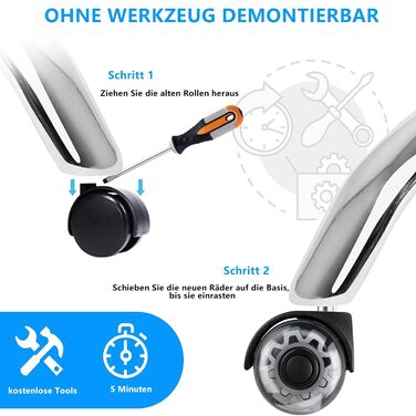Коліщатка для офісних стільців (1000 кг) - 122 мм, плавно котячі та тихі ролики для твердої підлоги, стілець для ігрових стільців, підходить для будь-якої підлоги, без подряпин (комплект з 5 шт.) сірого кольору 11 мм