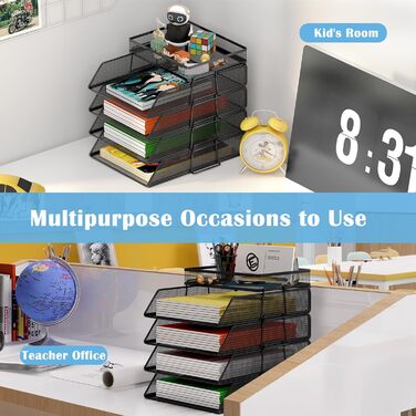 Настільний органайзер TQVAI з 4 відділеннями та верхнім лотком, металевий лоток для документів, лоток для паперу A4, органайзер для журналів для офісу, дому та школи, чорний