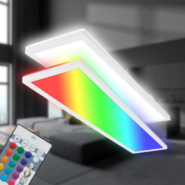 Стеля LED-світильник BRILONER 98 см з непрямим підсвічуванням, RGBW кольорове світло, пульт ДК, панельна лампа для вітальні та кухні, 98x20x3 см, білий