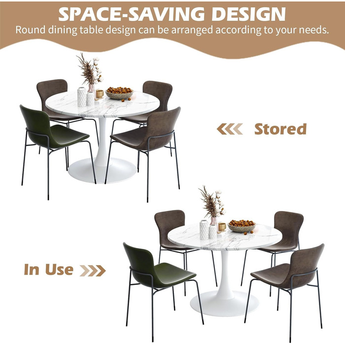 Сучасний круглий обідній стіл, простий обідній стіл для відпочинку, круглий стіл на підставці, бістро-стіл для сніданку на 2-4 особи, журнальний столик, договірний стіл для кухні, їдальні, вітальні та офісу (мармур, 80 см)