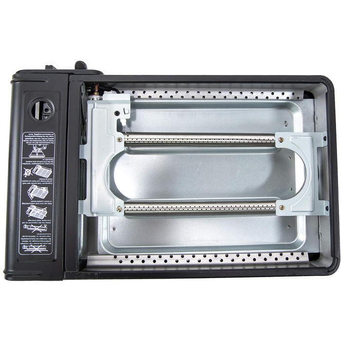 Портативний газовий гриль Rsonic на бутані з решіткою для гриля та пластиною для гриля, включаючи футляр для перенесення, кемпінговий гриль, картриджний гриль, портативний, чорний, безкоштовний освіжувач повітря Clearfee