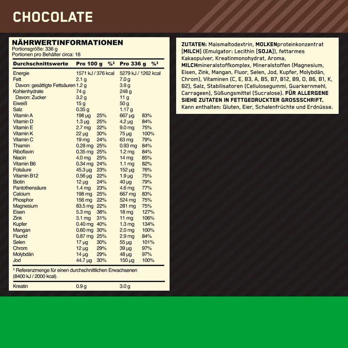 Гейнер для набору ваги Optimum Nutrition Serious Mass, порошок, шоколад, 5,45 кг (16 порцій)