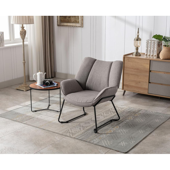 Льняне крісло Chairus для вітальні, балкону, сучасне м&39яке крісло-реклайнер з металевими ніжками (сіре)