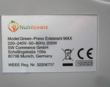 Повільна соковижималка GREEN-PRESS STAINLESS STEEL 304 Гвинт з нержавіючої сталі без BPA I німецький бренд I Переможець тесту соковижималки для цілих фруктів і селери, овочів і фруктів 2023 року Allrounder Електрична соковижималка Silver Knight / Нержавію