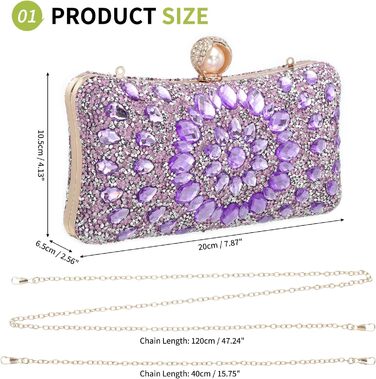 Вечірня сумочка для жінок, блискуче кришталеве клатч з ланцюжком на плече для весілля, вечірки, вихідних, світло-ліловий