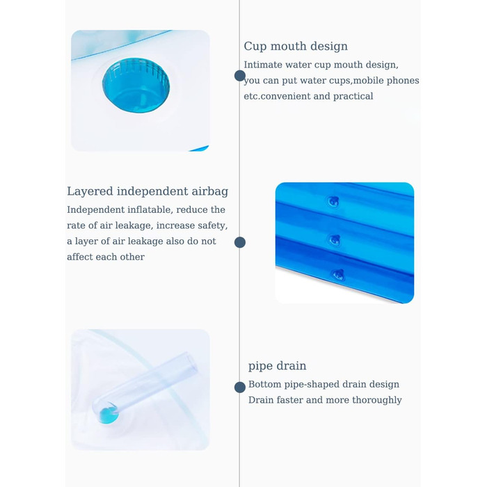 Надувний басейн, складна надувна ванна для дорослих, гідромасажна ванна для вулиці, дитячий басейн для балкону та саду, прямокутний басейн з великою спинкою, сидінням та тримачем для напоїв