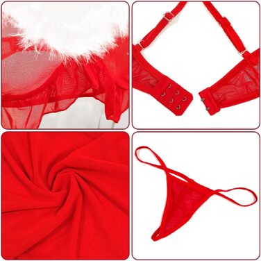 Жіночий різдвяний комплект еротичної білизни Sohimary, з міні‑спідницею та стрінгами, червоний
