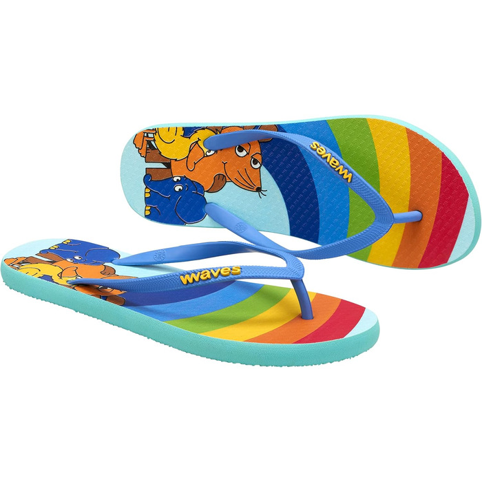 Дитячі шльопанці, сандалі-в&39язки Веселка з мишачим принтом, пляжне взуття для літа, відпочинку, піщано-пляжний мотив, капці для купання для дівчаток та хлопчиків, розмір 30-34 (31,5 EU), райдужні