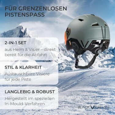 Лижний шолом BLACK CREVICE Vail Лижний шолом у стилі Pilot із козирком Чоловічий та жіночий лижний шолом Полікарбонатний лижний шолом Дихаючий лижний шолом Регульований розмір M (55-58 см) Матовий рушничний метал/Блискучий чорний