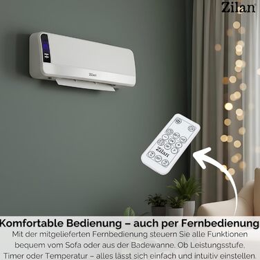 Настінний керамічний вентилятор-обігрівач, електричний вентилятор-обігрівач для ванної кімнати, енергозберігаючий, з дистанційним керуванням, міні-обігрівач, настінний обігрівач, керамічний нагрівальний елемент, швидкий нагрів, 12-годинний таймер, 2000 Вт