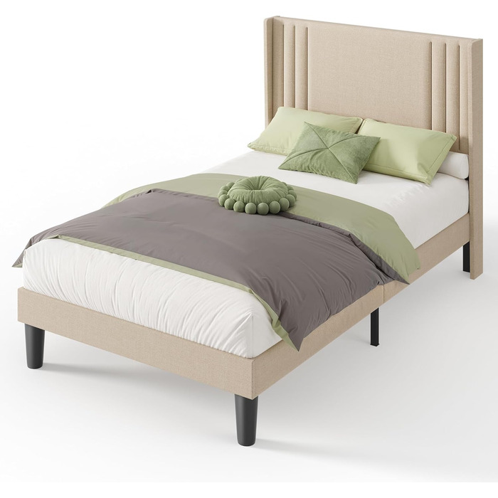 М&39яке ліжко 120x200 см, каркас ліжка з узголів&39ям та рейковою основою, м&39який каркас ліжка, міцне тканинне ліжко для дорослих та підлітків, бежевий 120x200 см