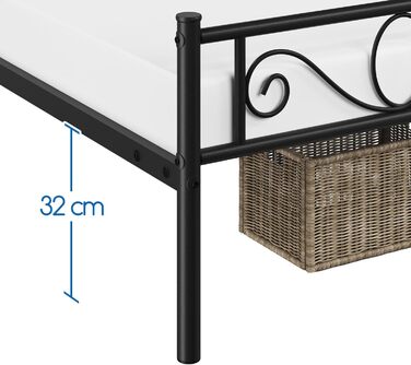 Каркас ліжка Yaheetech 90 x 200 см Металеве ліжко з рейковою основою Односпальне/двоспальне ліжко для гостей Дитяче ліжко з узголів&39ям для спальні Гостьова кімната Чорний колір 90 x 200 см