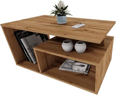 Журнальний столик з відділенням для зберігання речей 90x50x44 см Сучасний стіл для вітальні в ретро-лофт-дизайні Міцний диванний столик, міцний та стійкий до подряпин Дуб Вотан