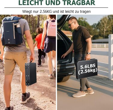 Стіл для кемпінгу JiGiU 60x40 см, складний, з 3 регулюваннями висоти 27 см/51 см/74 см, алюмінієвий каркас, компактний гриль-стіл для саду, кухні, пікніка, використання в приміщенні та на вулиці, стіл-валіза (чорний)