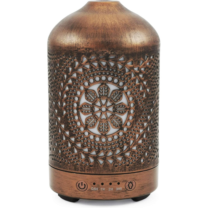 Кімнатний зволожувач повітря для спальні з функцією таймера, освіжувач повітря для квартири з 7 режимами освітлення, електричний металевий дифузор для ароматичних олій, 100 мл