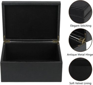 Декоративна скринька HofferRuffer зі штучної шкіри, велика дерев&39яна конструкція, скринька для сувенірів, органайзер для аксесуарів, органайзер для ювелірних виробів з відкидною кришкою, контейнер для зберігання для дому або офісу (чорний)