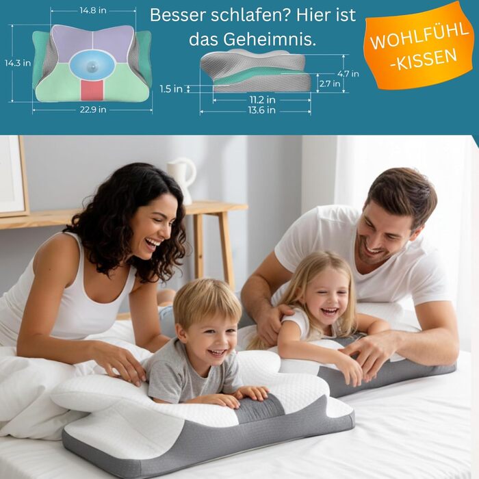 Ортопедична подушка для шиї Universal з піни з ефектом пам&39яті ергономічна подушка для сну на боці, спині та животі дизайн у формі метелика, знімний дихаючий чохол, сірий 634213 см