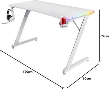 Ігровий стіл Trust Gaming GXT 709W Luminus RGB зі світлодіодним підсвічуванням, 10 режимами, живленням від USB, білий ігровий стіл з гарнітурою та підставкою для чашок, 120 x 60 см, комп&39ютерний стіл для офісу, геймерський 120 x 60 см - RGB білий