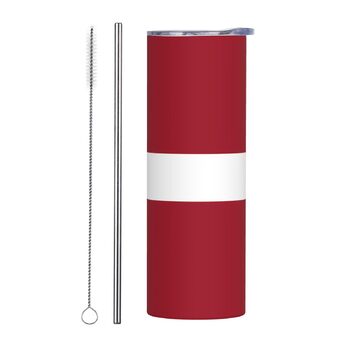 Кухоль з прямою трубочкою, дизайн латвійський прапор, друкований, дорожній кухоль, підходить для кемпінгу, офісу та дому, 590 мл