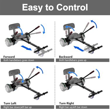 Гіроскутер із кріпленням сидіння – самобалансуючий 6,5" з Bluetooth-динаміком та світлодіодними ліхтарями для дітей, дівчаток та хлопчиків (включно з картингом)