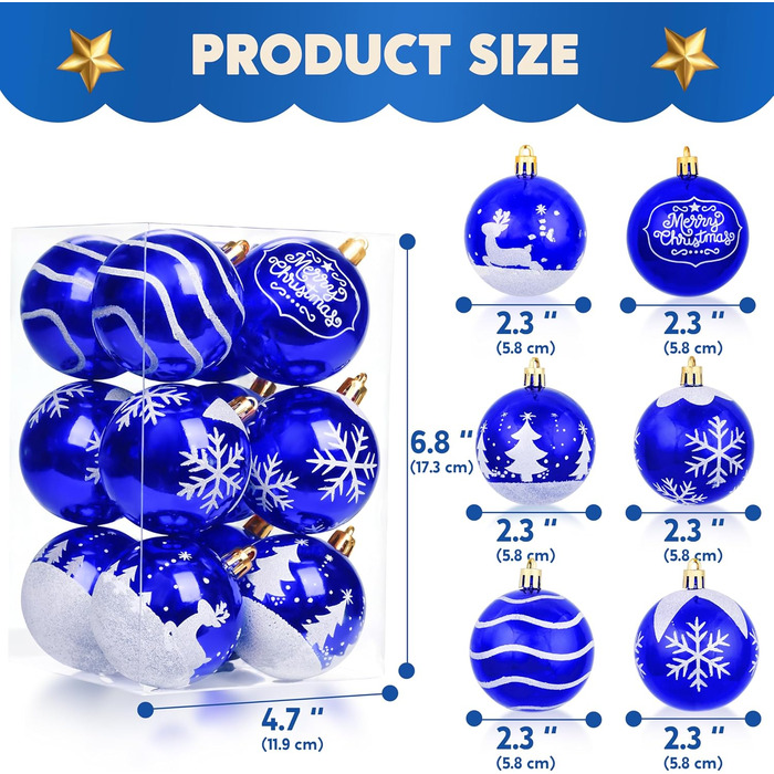 Різдвяні ялинкові прикраси у вигляді синіх та білих кульок 12 шт Joiedomi