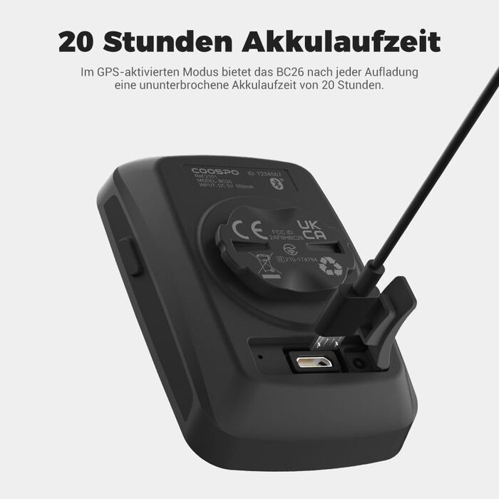 Велокомп'ютер COOSPO BC26 GPS, 2.3 дюйма, IP67, Пластик/Електроніка, Білий