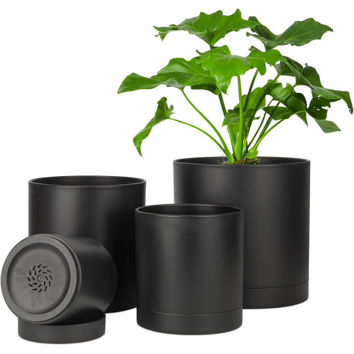Пластиковий горщик для квітів з декількома дренажними отворами, набір з 4 кашпо для трав з блюдцем, кругле кашпо для кімнатних і б