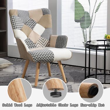 Крісло-реклайнер, лляне крісло-гойдалка з ніжками з масиву дерева, крісло-підголовник для вітальні, спальні, куточка для читання, сірий