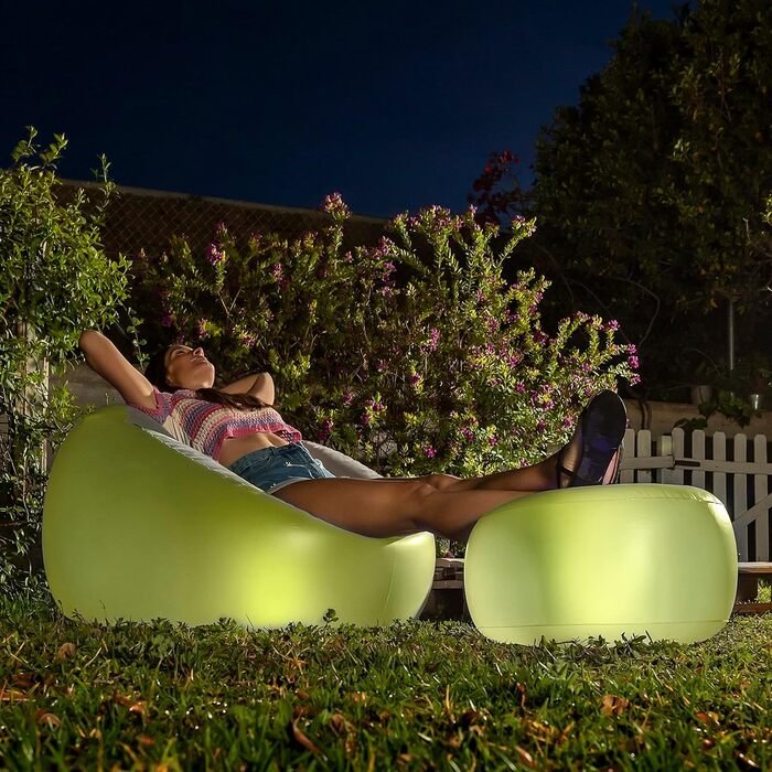 Надувне крісло з різнокольоровим світлодіодним підсвічуванням та пультом дистанційного керування, Chitt InnovaGoods, сіре, біле та сіре крісло