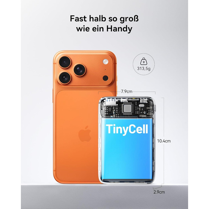 Ультракомпактний портативний зарядний пристрій ємністю 20000 мАг 22,5 Вт із швидкою зарядкою, зовнішні акумулятори для мобільних телефонів з входом та виходом USB-C, маленький, але потужний акумулятор для iPhone 17 16 15 Pro, Samsung S25 S24, iPad, подоро