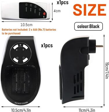 Керамічний вентилятор Hillylolly потужністю 500 Вт, вентилятор-обігрівач, що підключається до мережі, міні-вентилятор-обігрівач, настінний електричний обігрівач, енергозберігаючий та тихий вентилятор-обігрівач для ванних кімнат та кімнат (чорний)