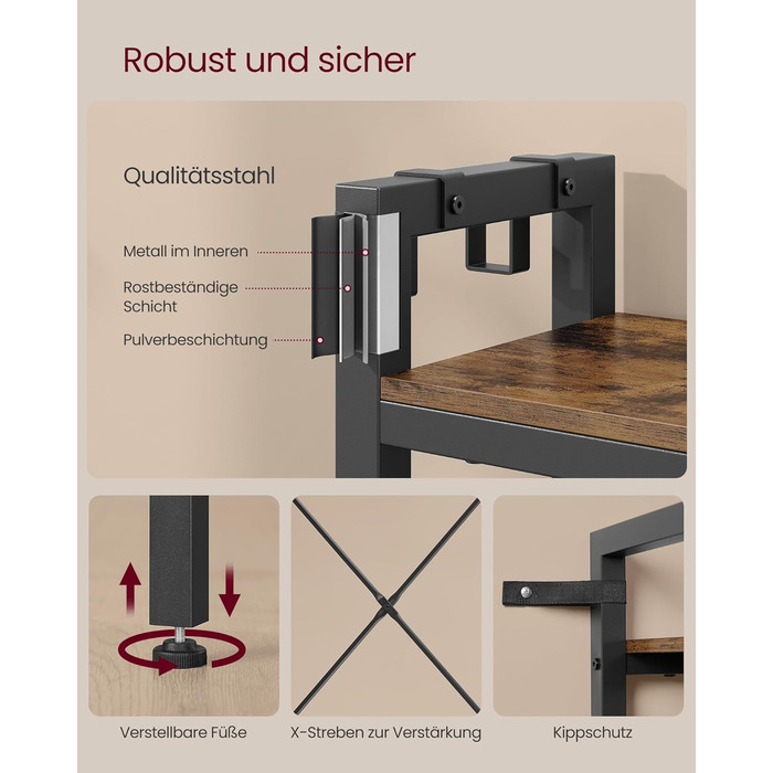 Вішалка для пальто VASAGLE з лавкою для взуття, шафа, 5 полиць з ДСП, 9 потрійних гачків, 6 бічних гачків, 40 x 120 x 190 см, вінтажний коричневий-чорний HSR426B01 Вінтажний коричневий чорнильний