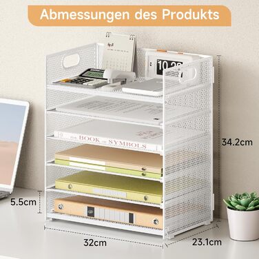 Органайзер для столу VITVITI, 6-ярусний лоток для листів, штабелювані тримачі для файлів, лотки з ручками, канцелярське приладдя для документів A4, паперу, книг, журналів (білий) 6-ярусний білий