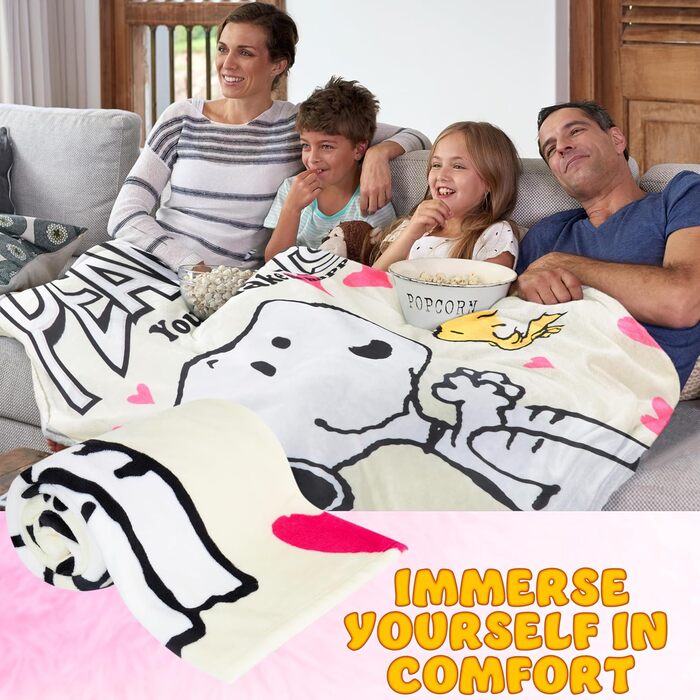 Флісова ковдра Peanuts Snoopy, тепла, 130x150 см, для дивана, кушетки, декору дитячої кімнати, спальні, подарунків для жінок, підлітків та дітей