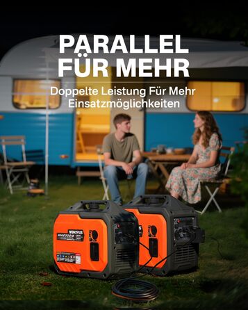 Надзвичайно тихий портативний 4-тактний генератор потужністю 1900 Вт з розеткою 230 В та USB-інвертором, бензиновий аварійний генератор для резервного живлення під час відключення електроенергії, ідеально підходить для кемпінгу, караванів, автофургонів та