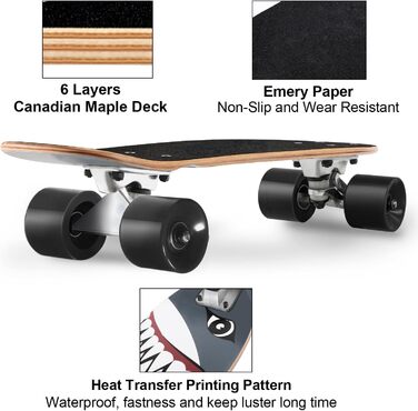 Скейтборд Комплектні скейтборди 22-дюймові міні-крейсерські скейтборди для початківців Діти Хлопчики і дівчатка Хай