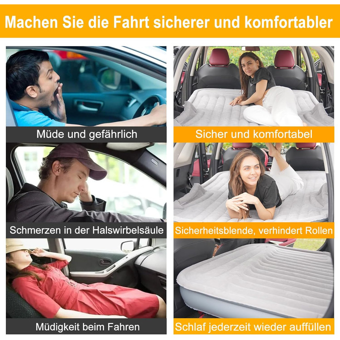 Надувний матрац KMZ SUV із вбудованим електричним насосом - потовщений та флокований матрац для подорожей та кемпінгу - вантажопідйомність 300 кг - сірий