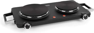 Електрична подвійна конфорка Klarstein Cookorama, 2250 Вт, маса варильних поверхонь 150/180 мм Ø, світлові індикатори, ручки для захоплення, 5 рівнів, варильна поверхня, кемпінг, чорний чорний 2250 Вт