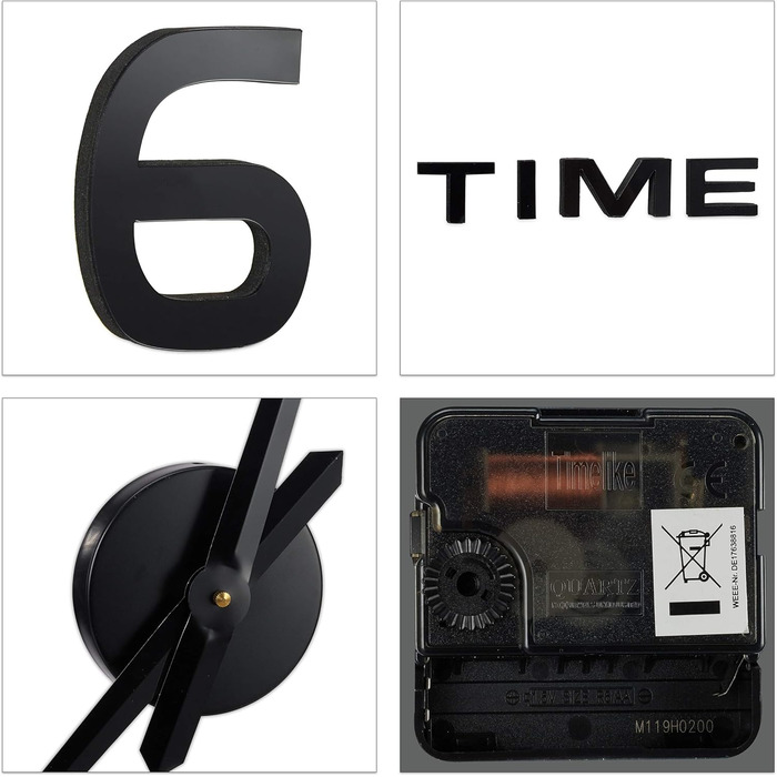 Настінний годинник Relaxdays DIY, 3D-цифри, настінне татуювання годинника, проста установка, змінний розмір, сучасний, чорний