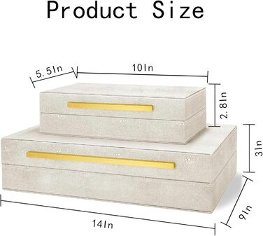 Сучасна декоративна скринька зі штучної шкіри, декоративні скриньки для зберігання з кришками для дому, велика багатофункціональна скринька для зберігання ювелірних виробів, органайзер (білий) кольору слонової кістки, 2 шт. 2PSC