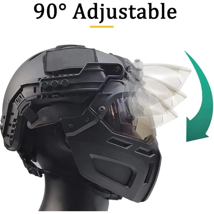 Шолом для пейнтболу з захисним чохлом Tactical Fast, напівмаскою та захисними окулярами, що регулюються на 90, повний захист обличчя для полювання, ЗЕЛЕНИЙ