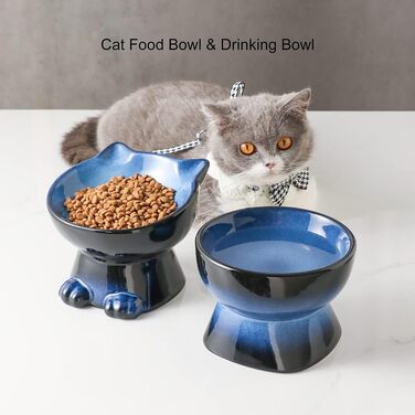Набір мисок Nihow Raised Cat Dog керамічні миски для їжі та води 15,7 см для захисту хребта домашніх тварин, аксесуари для годування та водопій для котів та маленьких собак, елегантний синій та