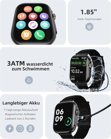 Розумний годинник Parsonver для чоловіків та жінок із функцією телефону, фітнес-годинник із GPS, водонепроникність 3 атм для плавання, фітнес-годинник із понад 100 спортивними режимами, серцебиттям, сном, для Android/iOS, чорний