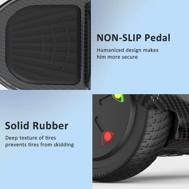 Ховерборди 6,5-дюймові для дітей та підлітків з Bluetooth - світлодіодний з потужним двигуном, подарунок для дітей, чорний колір