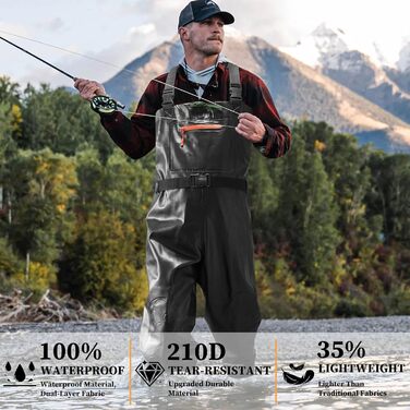 Вейдерси Eiito для чоловіків та жінок, водонепроникні вейдерси для чоловіків, водонепроникні вейдерси для чоловіків з черевиками, міцні водонепроникні рибальські вейдерси з черевиками для риболовлі, ідеальні вейдерси для ставка та використання на природі,