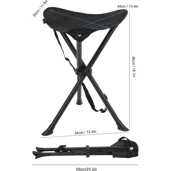 Вуличний штатив-стілець Alomejor, вантажопідйомність 200 кг, 3-ногий штатив-стілець, портативний складний стілець для риболовлі, кемпінгу, пікніків, чорний