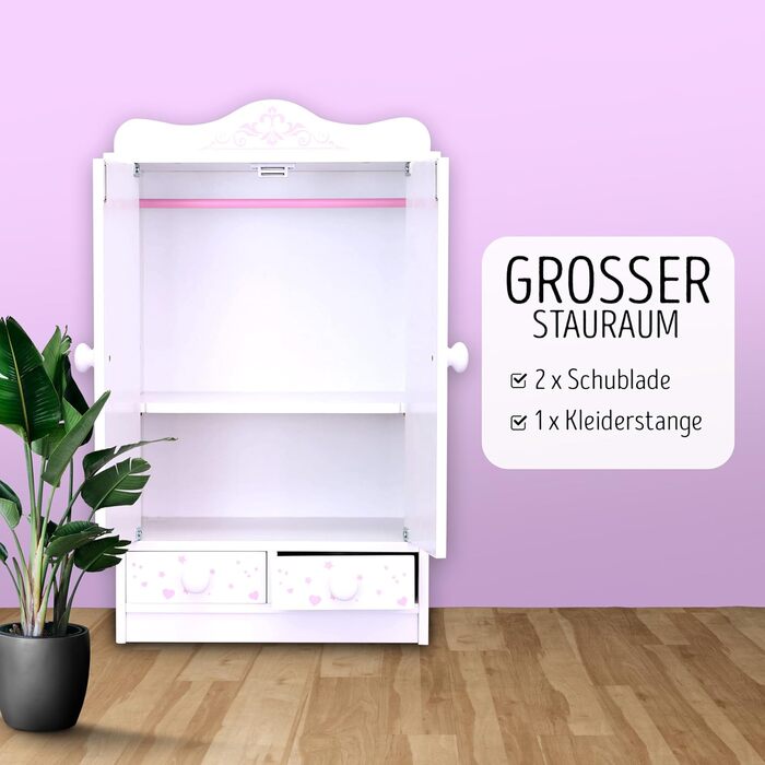 Дитяча шафа habeig XXL, висота 52 см, настінна шафа, підвісна шафа, біла, 2 двері, шафа для ляльок (рожевий/білий 833)