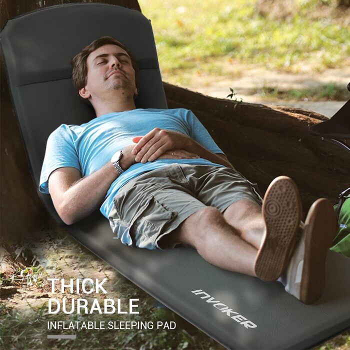 Килимок для кемпінгу - 7 см надувальний килимок з еластичної піни з ультратовстим еластичним пінопластом та подушкою, швидке надування за 25 секунд, сірий