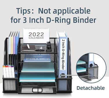 Органайзер для робочого столу з тримачами для файлів, 5-ярусний органайзер для паперів з шухлядою, сітчастий настільний органайзер для файлів з тримачем для журналів для офісного органайзера - чорний